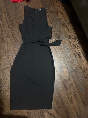Express Black Sleeveless Tie-Waist Midi Dress xs